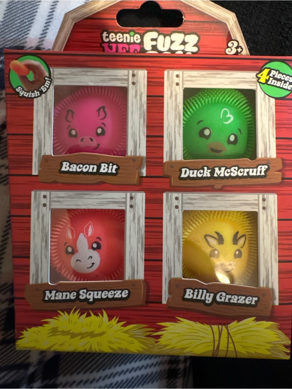 Teenie Fuzz Farm Squishy Toy Pack - Pink, Green, Red, Yellow
